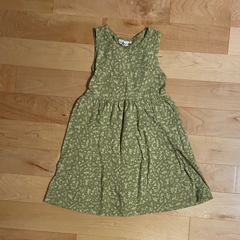 Olive Green Floral Kids Dress